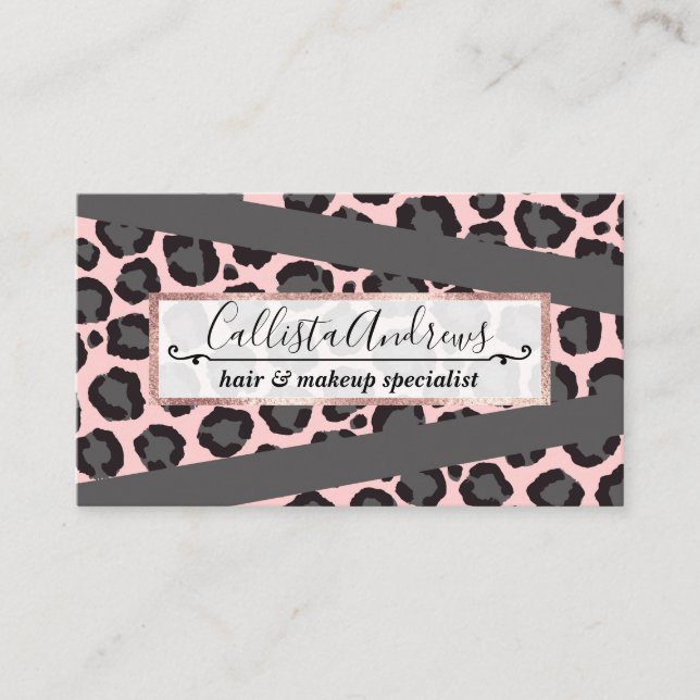 Girly Chic Pink Black Gray Leopard Cheetah Print Visitenkarte (Vorderseite)