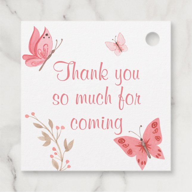 Girly Chic Pink Floral Butterflies Babydusche Geschenkanhänger (Rückseite)