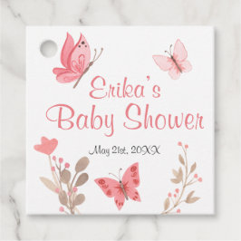 Girly Chic Pink Floral Butterflies Babydusche Geschenkanhänger