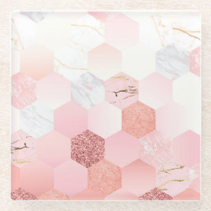 Girly Chic Pink Glitzer Marble Geometric Muster Glasuntersetzer