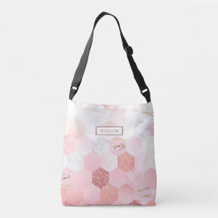 Girly Chic Pink Glitzer Marmor Personalisierter Na Tragetaschen Mit Langen Trägern