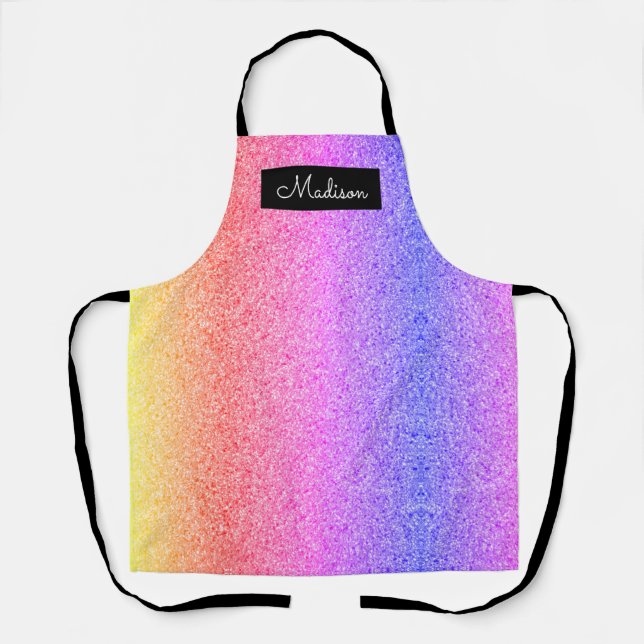 Girly Chic Rainbow Glitzer Sparkasse Personalisier Schürze (Vorderseite)