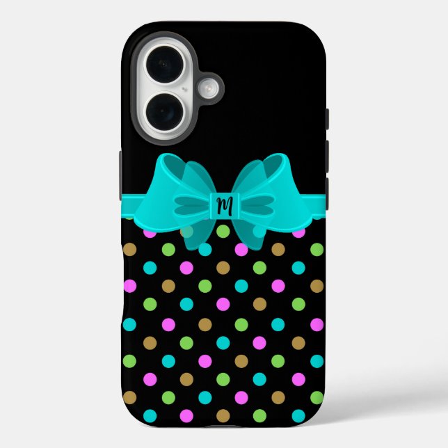 Girly Chic Retro Polka Dots Coquette Bow Monogramm Case-Mate iPhone Hülle (Rückseite)