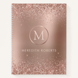 Girly Chic Rose Gold Glitzer Metallic Monogram Notizbuch