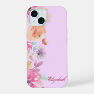 Girly Chic Watercolor Floral - Personalisiert iPhone 15 Hülle