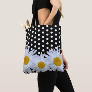 Girly Chic White Polka Dots Black Daisy