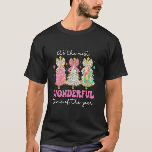 Girly Christmas Tree Polka Dots Pink Bow Coquette T-Shirt