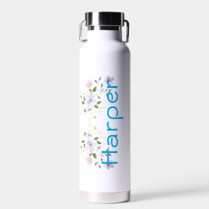 Girly Colorful Moderne botanische Blume Name Trinkflasche