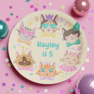Girly Colorful Pastel Kitty Cat Geburtstagsparty Pappteller