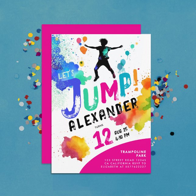 Girly Colorful Pink Trampoline Jump Bounce Party Einladung (Von Creator hochgeladen)
