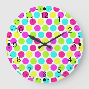 Girly Colorful Polka Dots Pattern for Girls Große Wanduhr