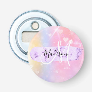Girly Colorful Unicorn Rainbow Hearts Monogram Flaschenöffner
