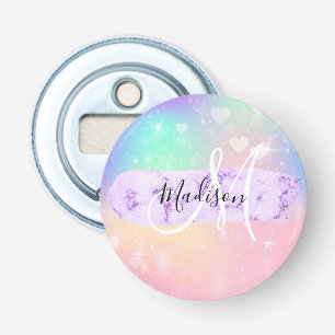 Girly Colorful Unicorn Rainbow Hearts Monogram Flaschenöffner