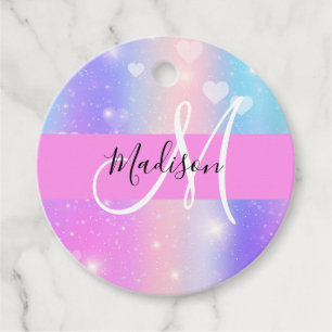Girly Colorful Unicorn Rainbow Hearts Monogram Geschenkanhänger