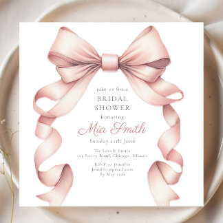Girly Coquette Blush Wassercolor Bow Brautparty Einladung