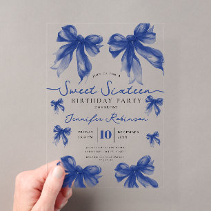 Girly Coquette Bow Sweet 16 Geburtstag Navy Blau Acryleinladungen