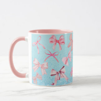 Girly Coquette Pink Blue Bow Print Tasse Glitzer