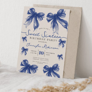 Girly Coquette Schleife Sweet 16 Geburtstag Navy B Einladung