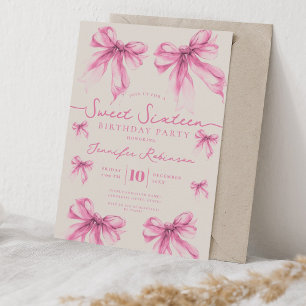 Girly Coquette Schleife Sweet 16 Geburtstag Rosa Einladung