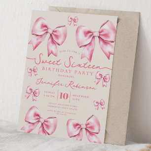Girly Coquette Schleife Sweet 16 Geburtstag Rosa Einladung