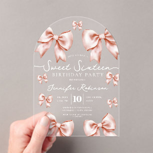Girly Coquette Schleife Sweet 16 Geburtstag Roségo Acryleinladungen