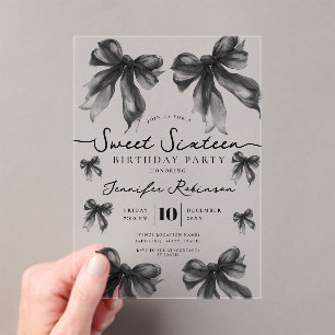 Girly Coquette Schleife Sweet 16 Geburtstag Schwar Acryleinladungen