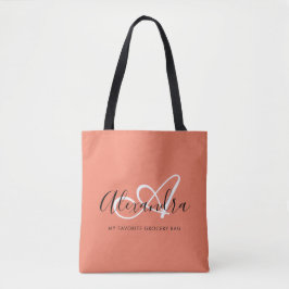 Girly Coral Pink Weiße, elegante Script Monogram