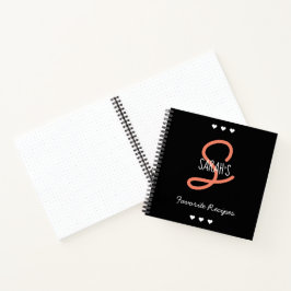 Girly Corly Black Script Monogram Favorit Rezepte Notizbuch