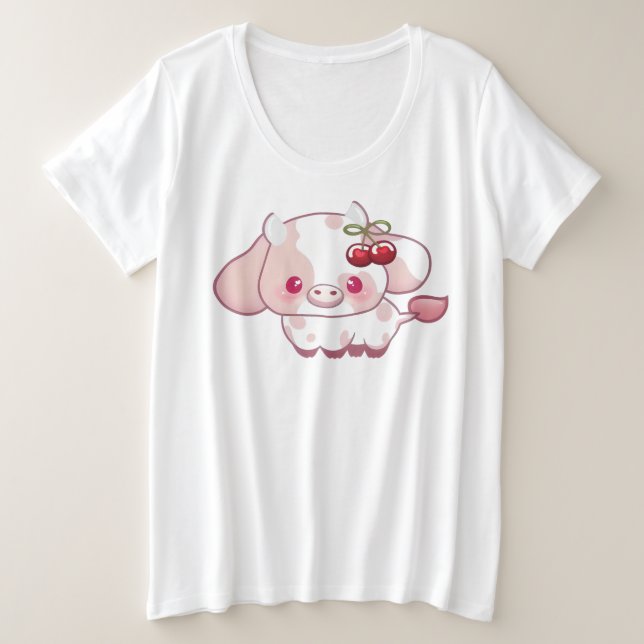 Girly Cow Cherry Niedlich Liebhaber Kuh Geschenk f Große Größe T-Shirt (Design vorne)