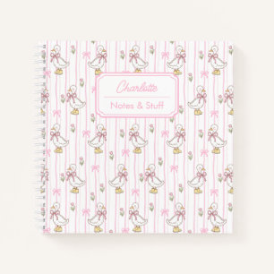Girly Cute Coquette Gans mit rosa Schleife individ Notizbuch