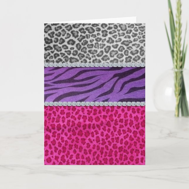 Girly Diamond Animal Print Karte (Vorderseite)