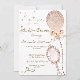 Girly Diamond Rose Gold Glitzer Balloon Baby Showe Einladung