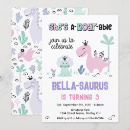 Girly Dinosaur A-Roar-fähige Geburtstagsparty jede Einladung