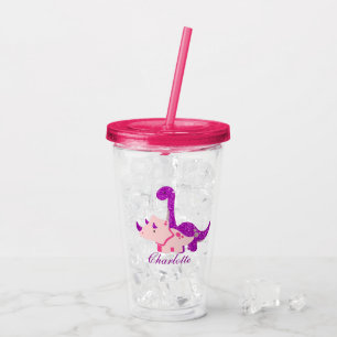 Girly Dinosaur Glitzer Personalize Acrylic Tumbler Acryltrinkbecher