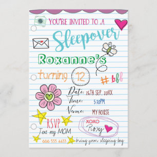 Girly Doodle Sleepover/Birthday Einladung