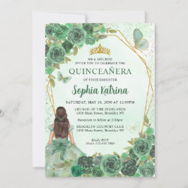 Girly Dusty Green Gold Floral Princess Quinceañera Einladung