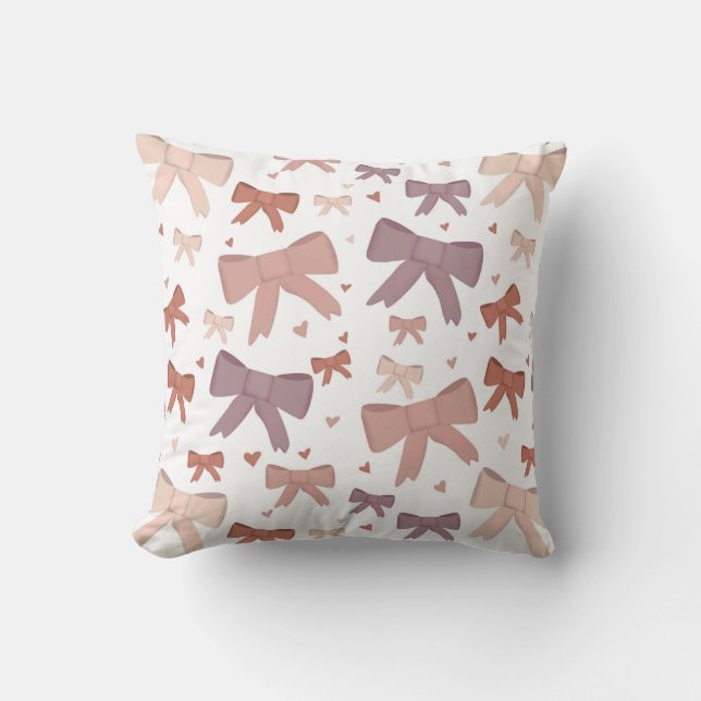 Girly Dusty Pink Bows and Little Hearts Pattern Kissen (Vorderseite)