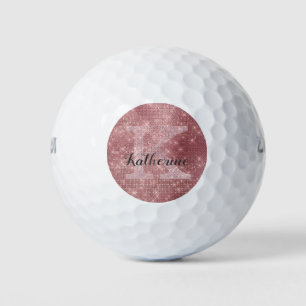 Girly Dusty Rose Gold Cool Diamond Monogram Name Golfball