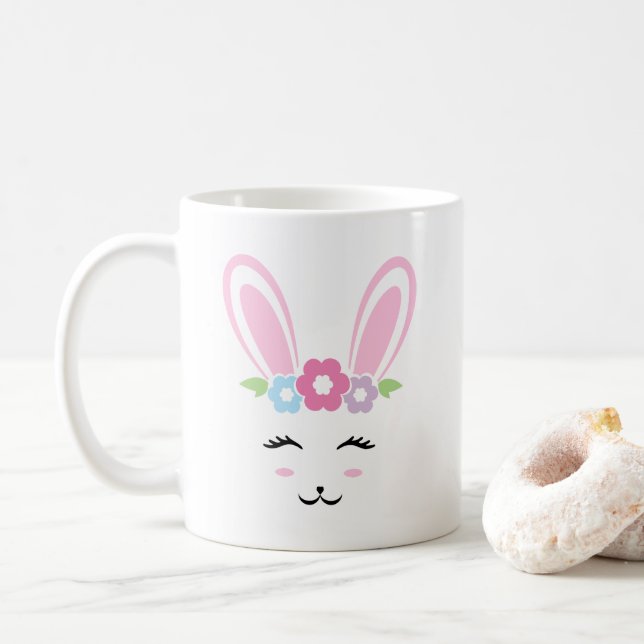 Girly Easter Glam Bunny Face Kaffeetasse (Mit Donut)
