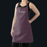 Girly eggplant lila benutzerdefinierte Skriptname  Schürze<br><div class="desc">Personalisierte Aubergine lila moderne Skriptname Text monogramm solide schlichte Farbe gürlich elegante eggplant lila-weiß-Text Küche Schürze. Anpassen,  personalisieren Sie es mit Namen,  Zitat,  Phrasen oder Text. Geeignet für Köche,  Koch,  Keramik,  Keramiken,  Handwerk,  Arbeit,  Küche,  Backen,  Grillen,  Grill etc.</div>