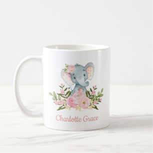 Girly Elefant erröten das rosa Blumen Aquarell Kaffeetasse