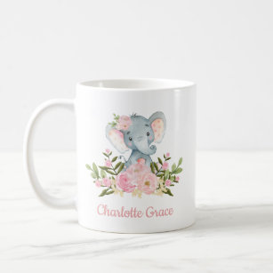 Girly Elefant erröten das rosa Blumen Aquarell Kaffeetasse