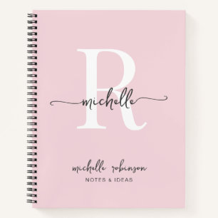 Girly Elegant Blush Pink Chic Script Monogram Name Notizbuch