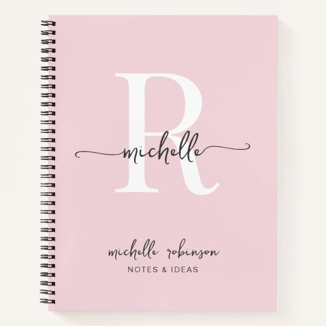 Girly Elegant Blush Pink Chic Script Monogram Name Notizbuch (Vorderseite)