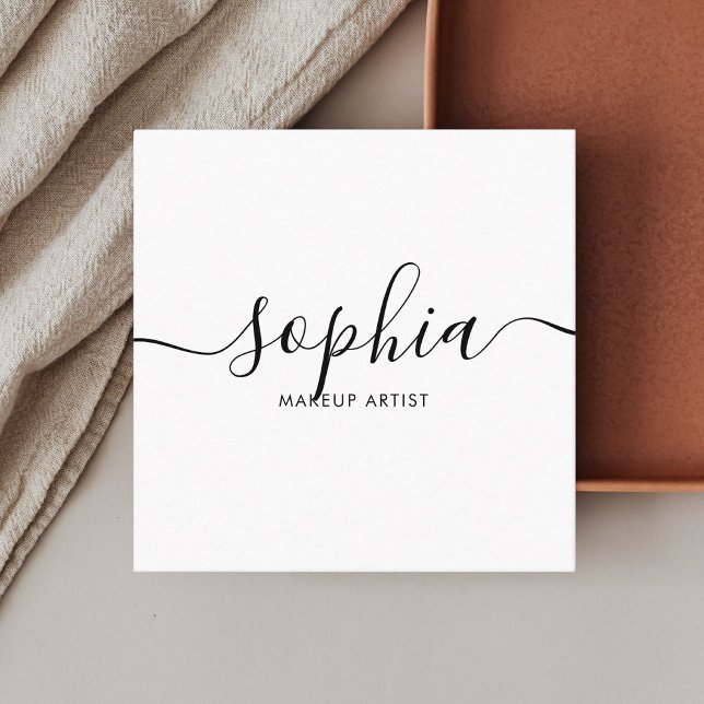 Girly Elegant Calligraphy Minimal White Quadratische Visitenkarte (Von Creator hochgeladen)
