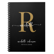 Girly Elegant Chic Black Gold Script Monogram Name