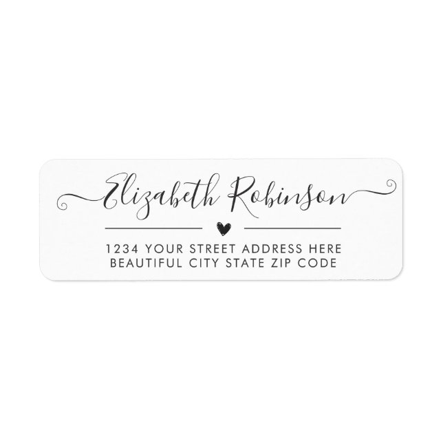 Girly Elegant Chic Script Herzadressen Label (Vorne)