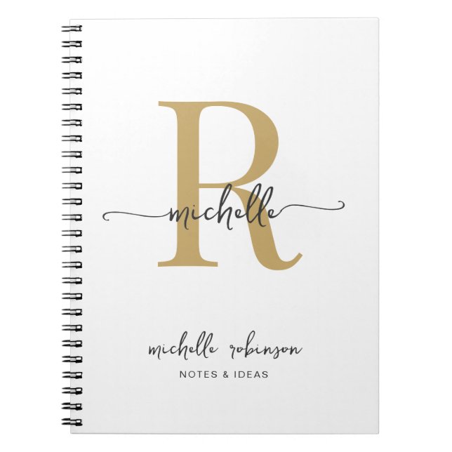 Girly Elegant Chic White Gold Script Monogram Name Notizblock (Vorderseite)
