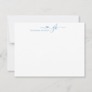 Girly Elegant Heart Script 2 Monogram Dusty Blue Mitteilungskarte