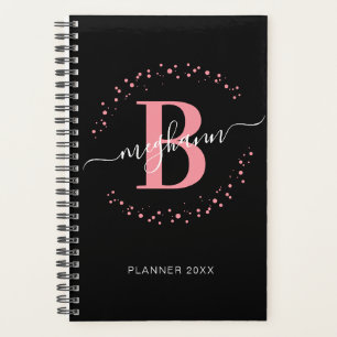 Girly Elegant Pink Black Name Mit Monogramm 2023 Planer